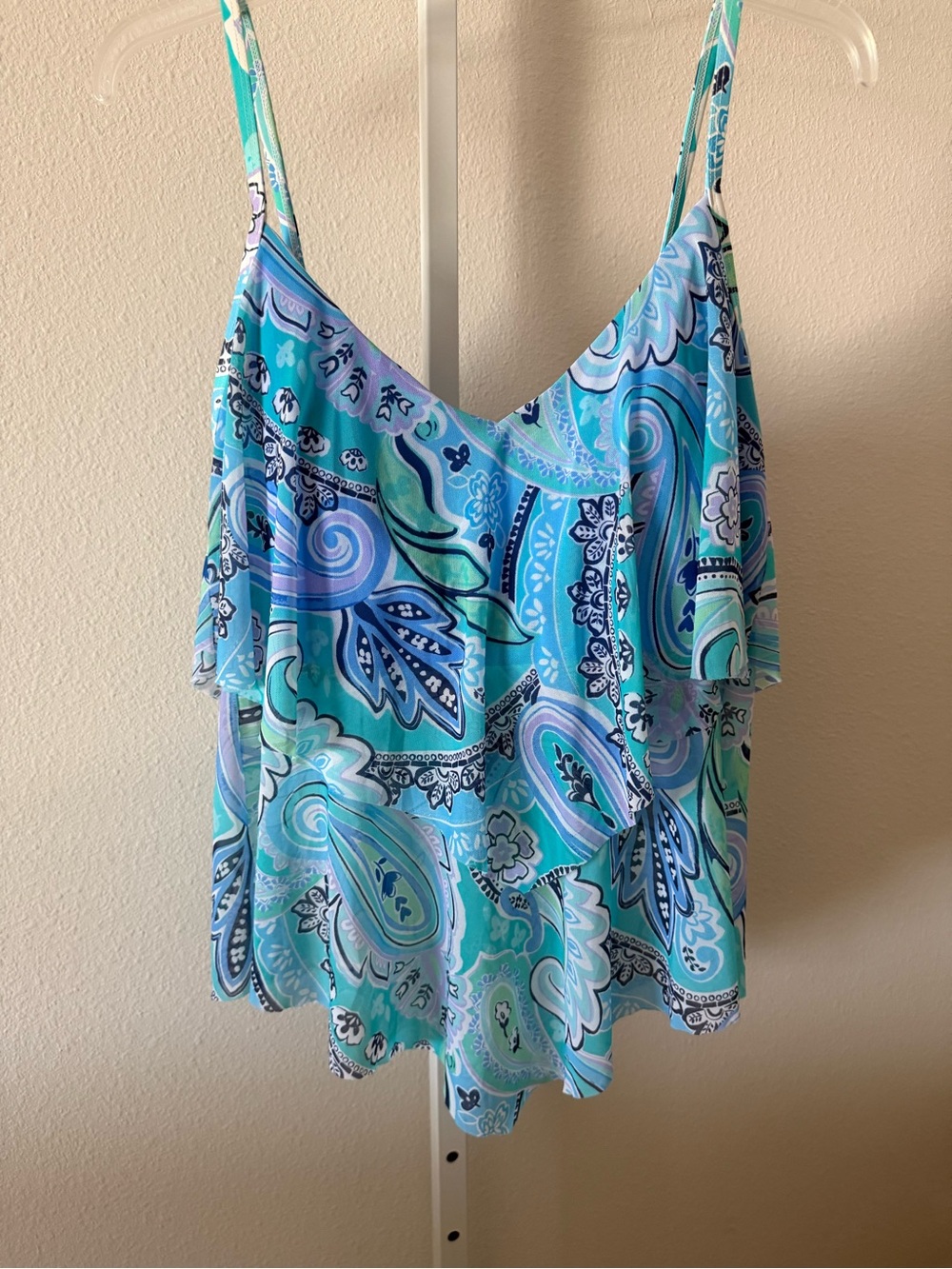 NWOT- Blue Paisley Ruffle Tankini Swim Top